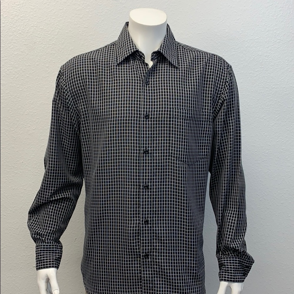 Michael Brandon Black Gray Checked Shirt Large